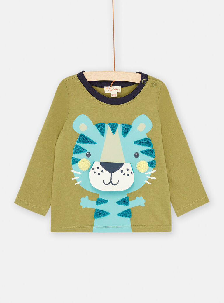 T-shirt kaki et turquoise à manches longues