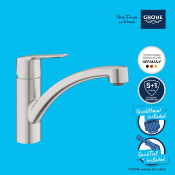 Grohe Quickfix keukenkraan Start lage uitloop supersteel