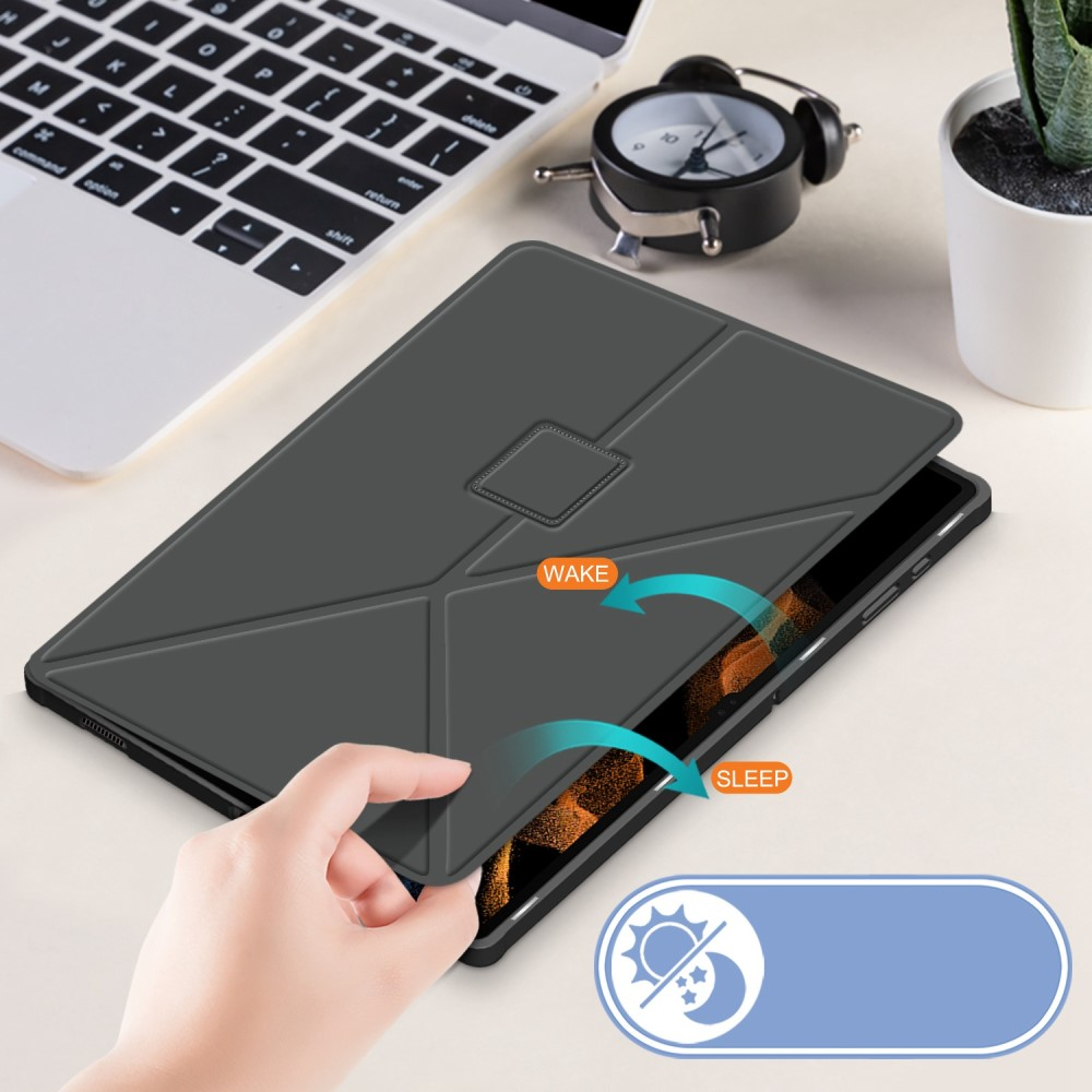 Samsung Galaxy Tab S8 Ultra Leder Tasche Smart Cover Origami Flip Case - Grau