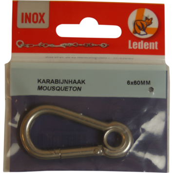 Ledent karabijnhaak gesloten oog RVS 60mm