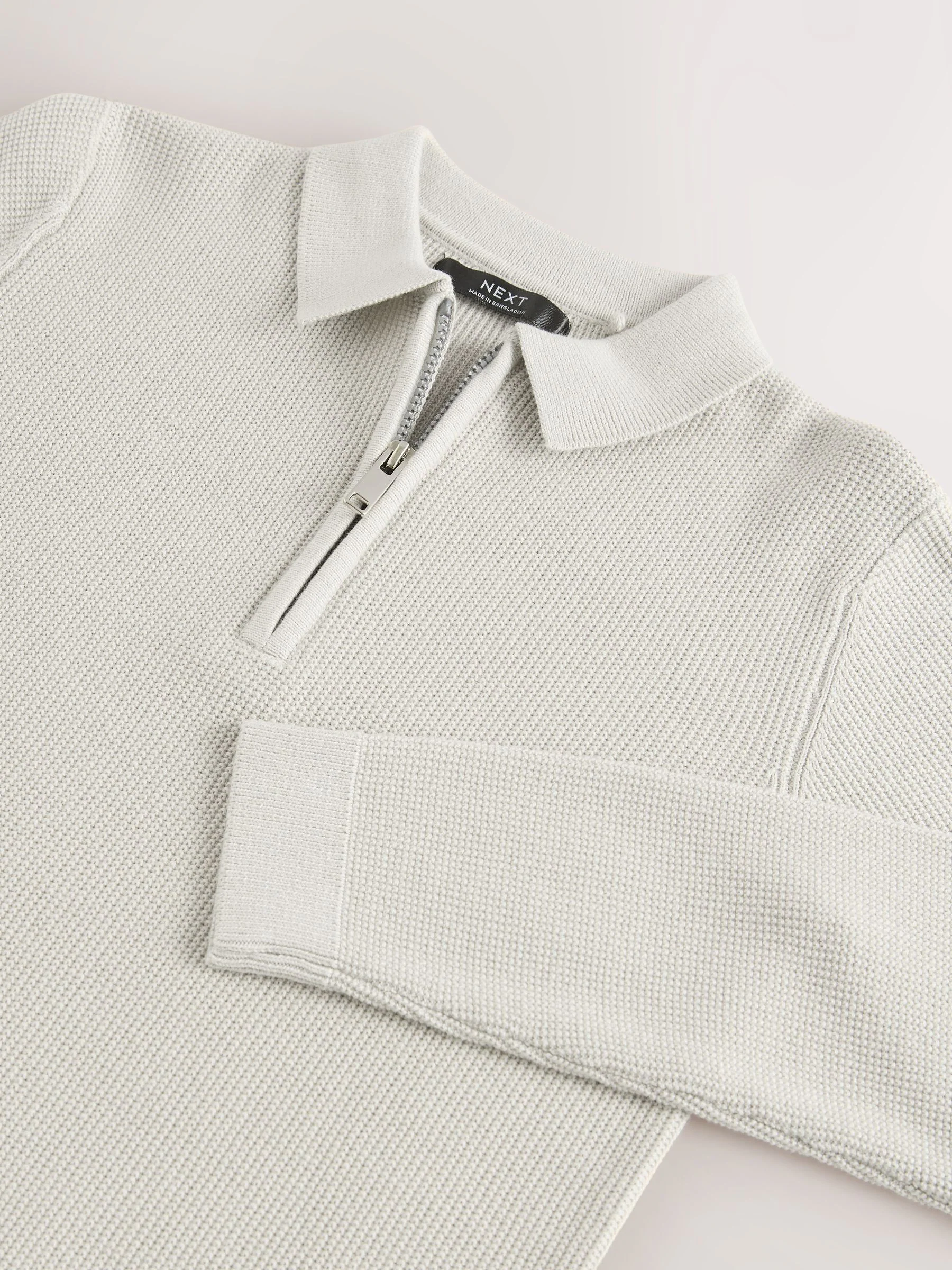 Grijs - Gebreid poloshirt met rits bij de hals en lange mouwen (3-16jr)