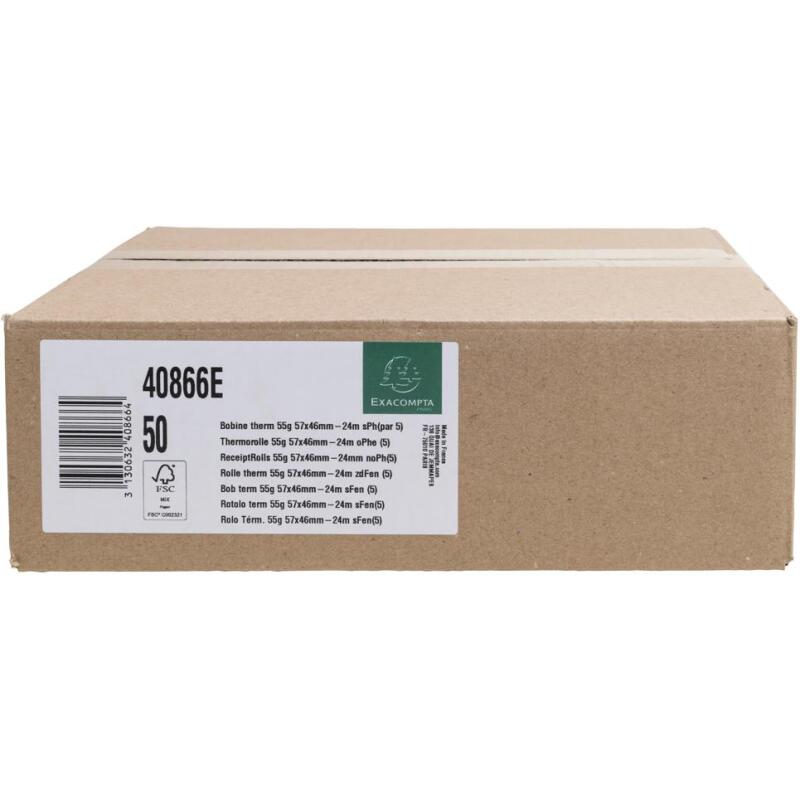 Bobines Terminaux bancaires Exacompta 40866E - l 57 mm x L 24 m, Ø 46 mm - 1 pli(s) - paquet de 50