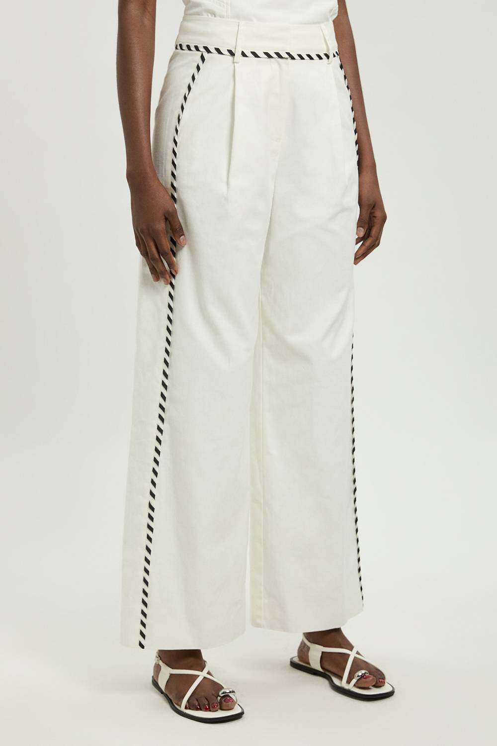 KarenMillen Pantalon Droit En Mélange De Lin Avec Surpiqûres Contrastantes
