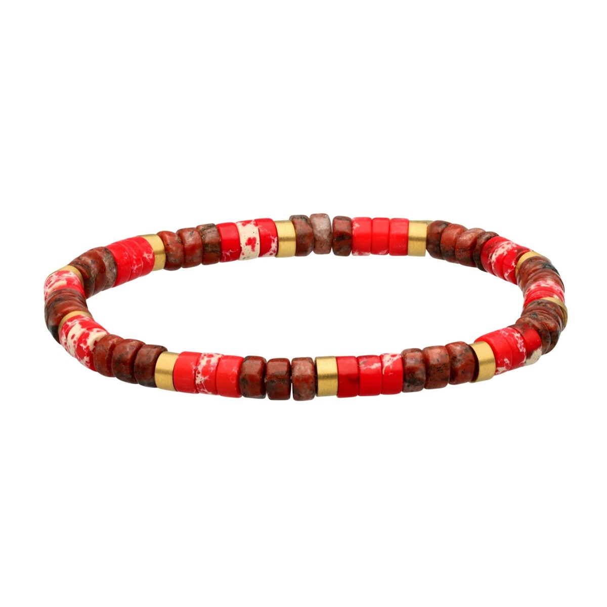 Bracelet Acier Perles Heishi 4mm Jaspe Sésame Et Impérial Rouge-Small-16cm