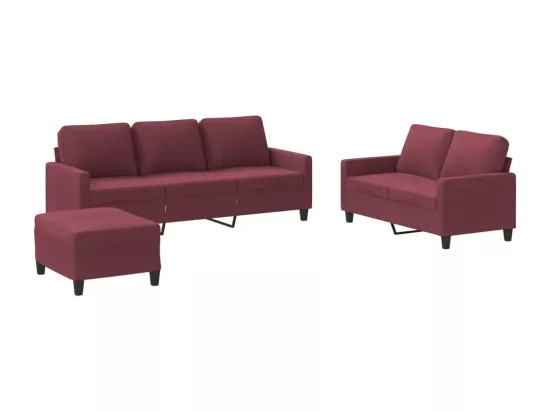 Ensemble de canapés 3 pièces avec coussins Rouge bordeaux Tissu