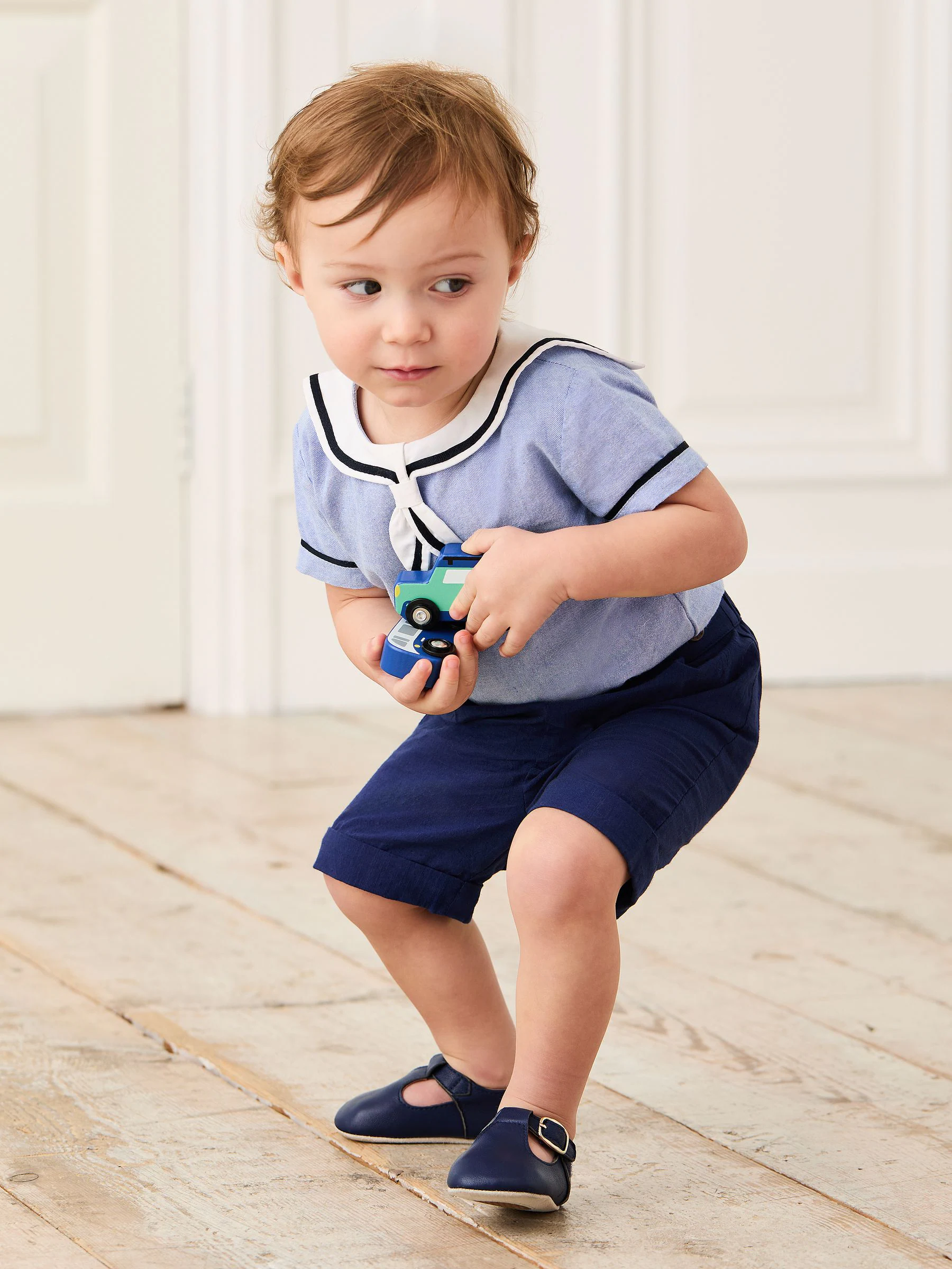 JoJo Maman Bébé 100% katoenen matrozenkraag body & shorts Set 2 -delig