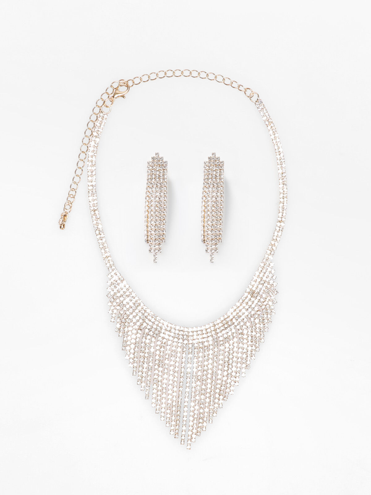 Parure collier et boucles à franges strassées- Doré