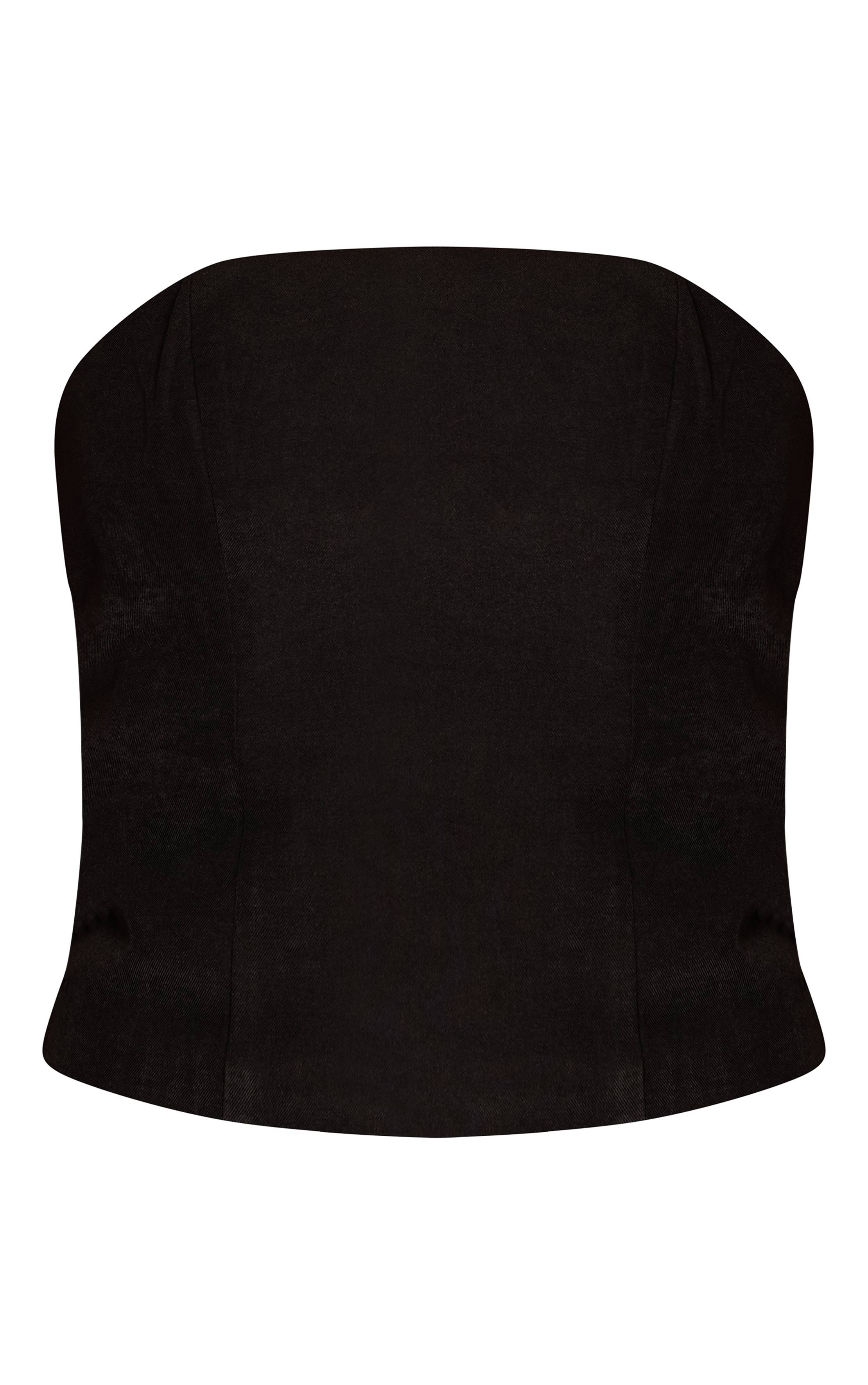 Noir Top Corset À Baleines En Tissu Tissé Ajusté