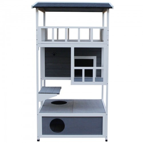 Casinha de madeira para gatos PawHut, cinza/branca
