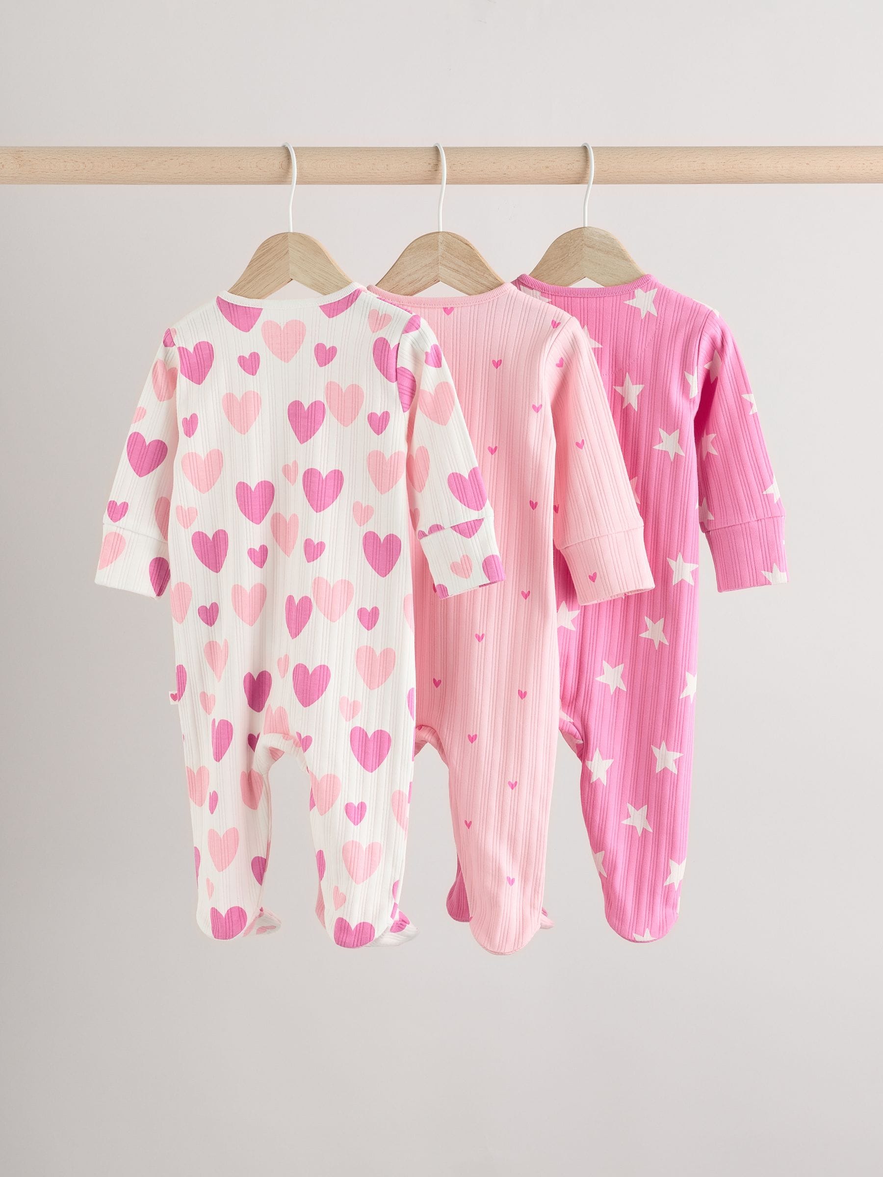 Roze - 3 Pack Baby-pyjama's met tweewegrits (0mnd -2jr)