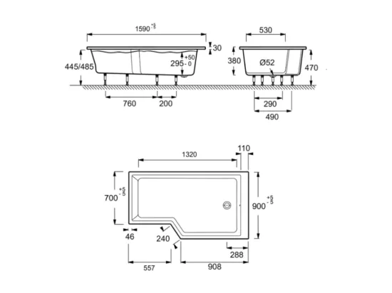 Pack baignoire bain douche 160 x 90 JACOB DELAFON Neo version droite + tablier