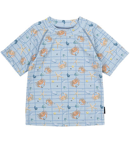 Mikk-Line Badeshirt - UV50+ - Verwaschener Denim m. Karos/Print