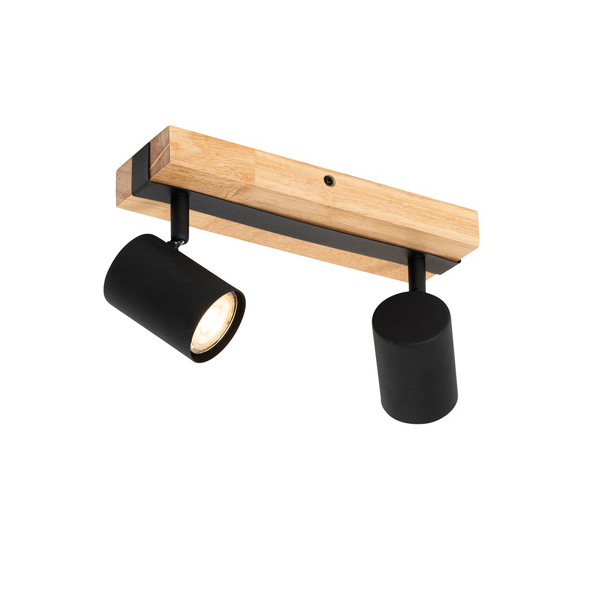 Smart plafondspot zwart met hout 2-lichts draai- en kantelbaar incl. Wifi GU10 50mm - Jeana