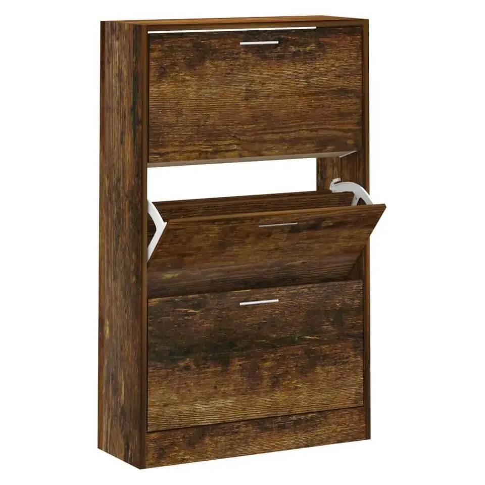 vidaXL - Schoenenkast 6 paar met 3 kleppen - Gerookt eiken - Hout - 63x24x103 cm
