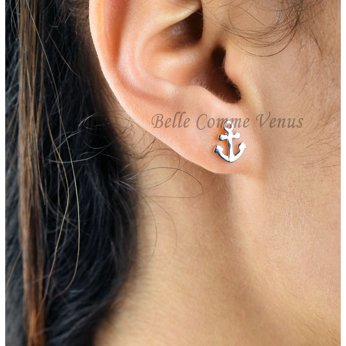Boucles d'oreilles ancre marine Argent 925 Rhodié