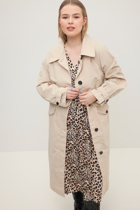 Trenchcoat, oversized, großer Kragen, gerundeter Saum