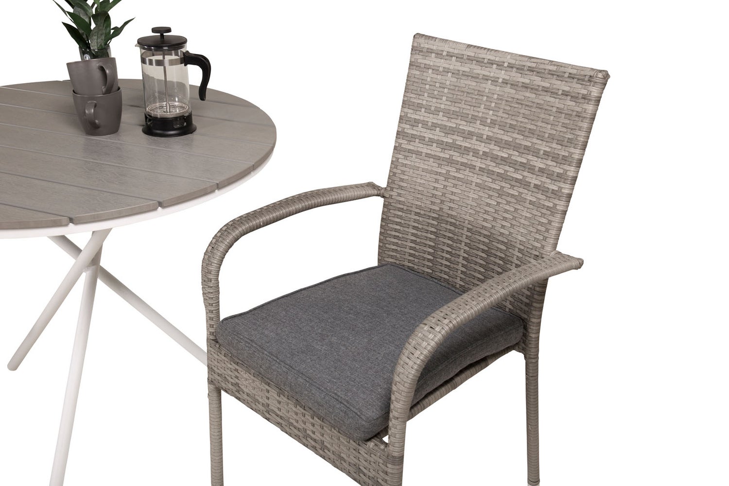 Parma tuinset: tafel Ø90cm en 2 Anna stoelen, grijs en crème. 90 x 90 x 74 cm