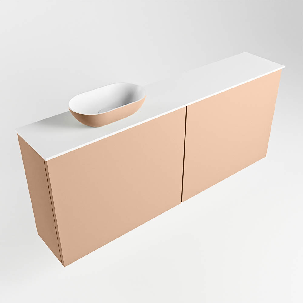 Mondiaz Fowy toiletmeubel 120cm rosee met oudroze waskom links en kraangat
