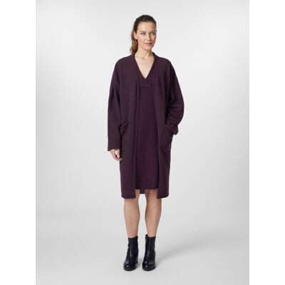 Damen-Langstrickjacke, Aubergine