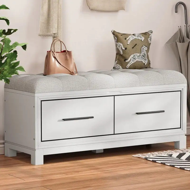 Shoe Bench with Removable Cushion and Hidden Storage for Entryway and Living Room Organization
