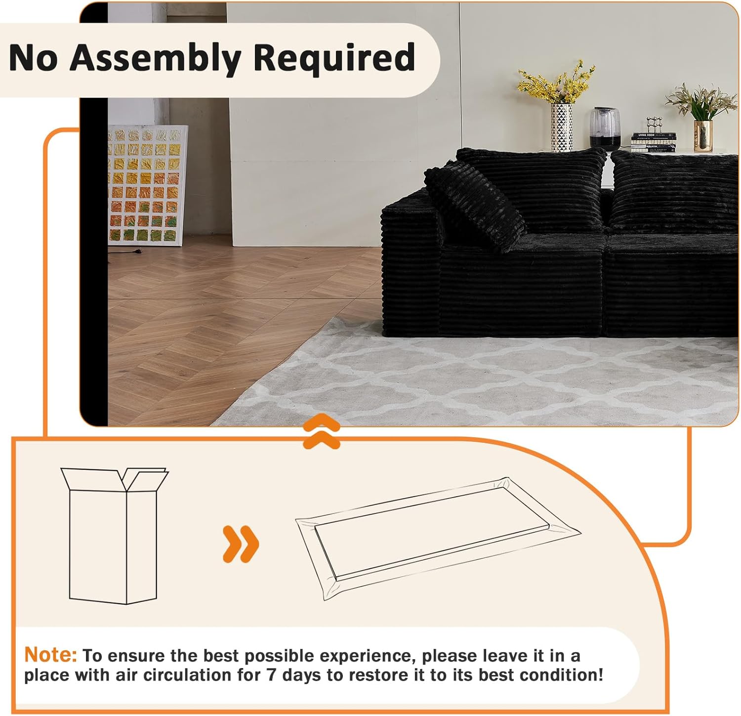 Vamcheer Ecksofa mit Schlaffunktion - Big Sofa Couch 3 Sitzer in L-Form, Modulares Boneless Schlafsofa als Wohnlandschaft, 274 x 102 cm, Schwarz