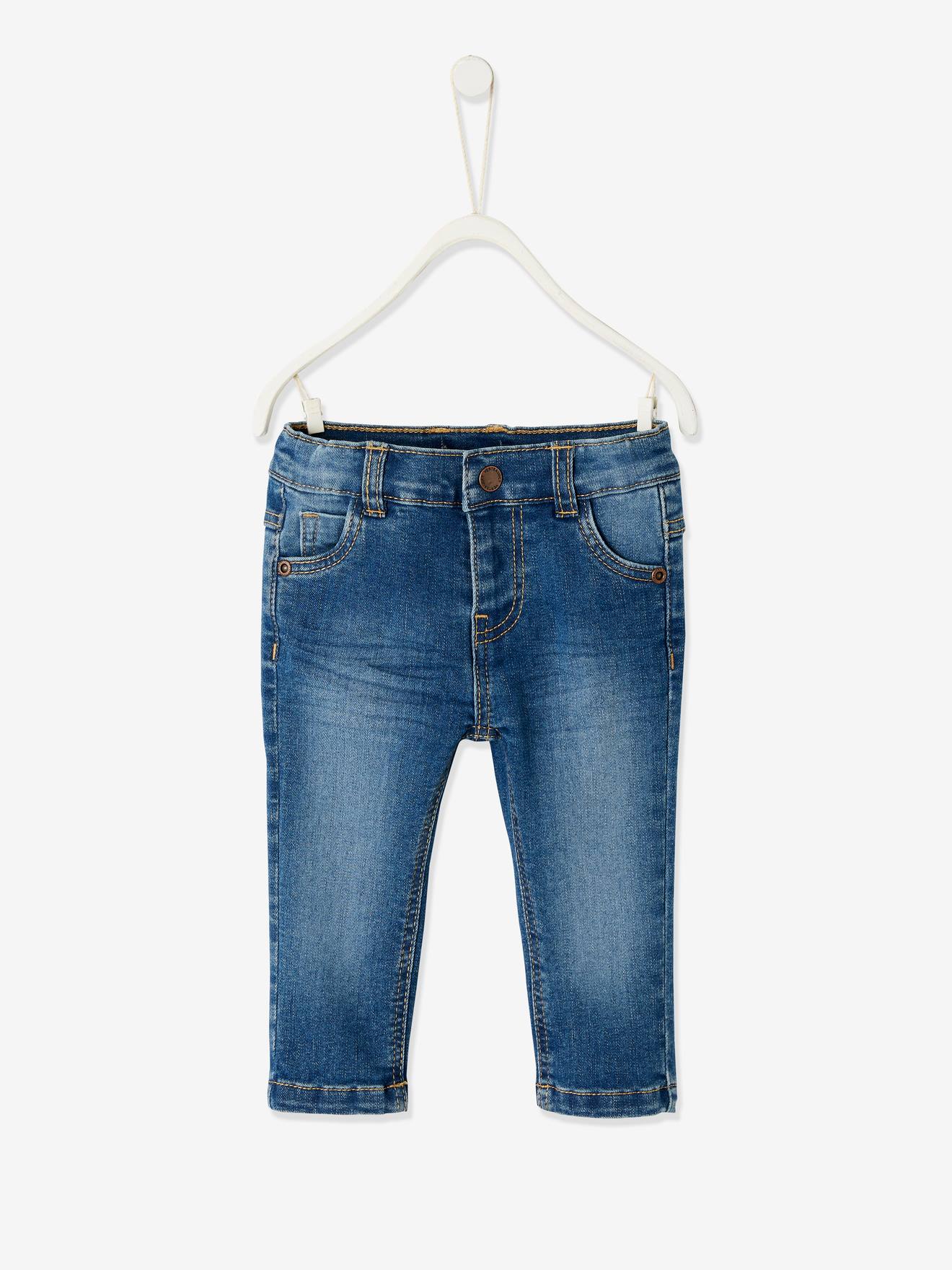 Calça jeans reta para bebê menino e menina, lavagem azul escura