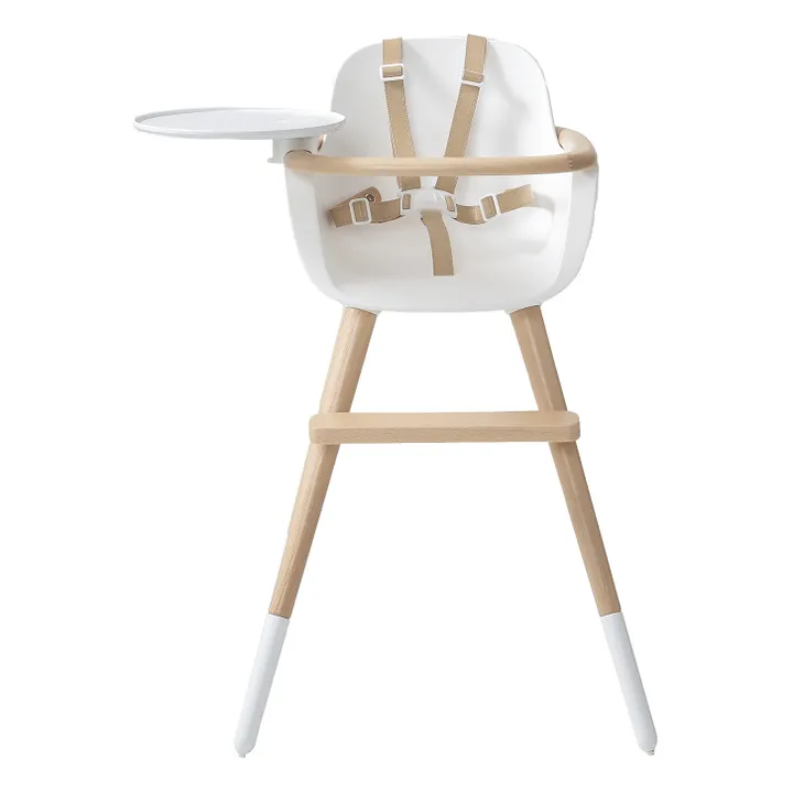 Micuna Chaise haute OVO LUXE ONE harnais en simili cuir beige | Blanc
