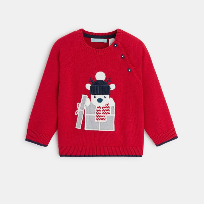 Pull maille patch renne rouge bébé garçon Rouge