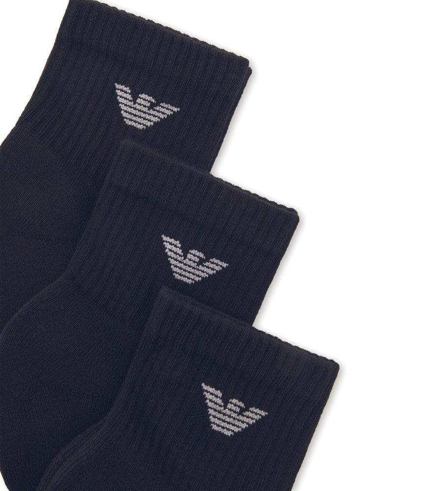 Emporio Armani, pacote com 3 pares de meias cano curto, azul marinho.