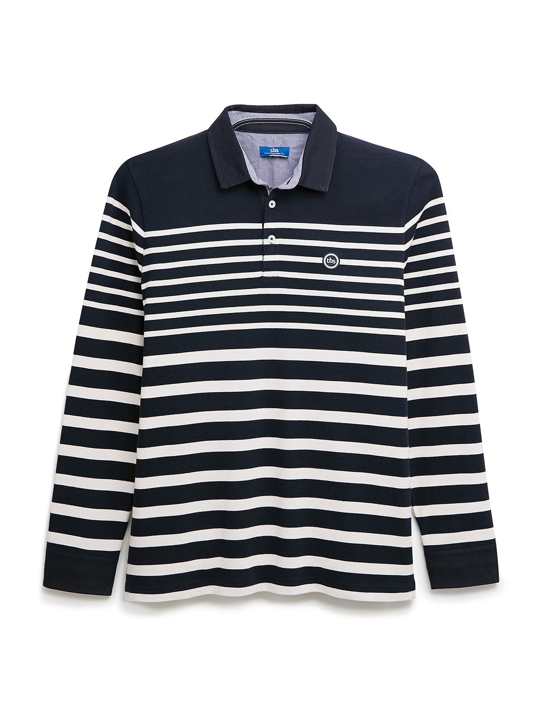 Polo Homme Manches Longues Marinière Marine et Blanc