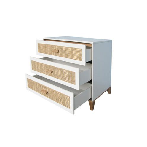 Commode 3 tiroirs Façade cannage rotin NAMI Neige - THEO