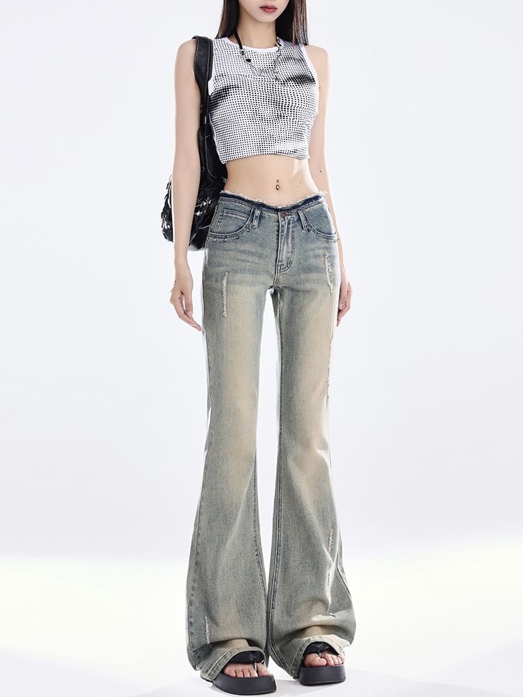 Rosesand - Low Rise Washed Slim-Fit Boot-Cut Jeans