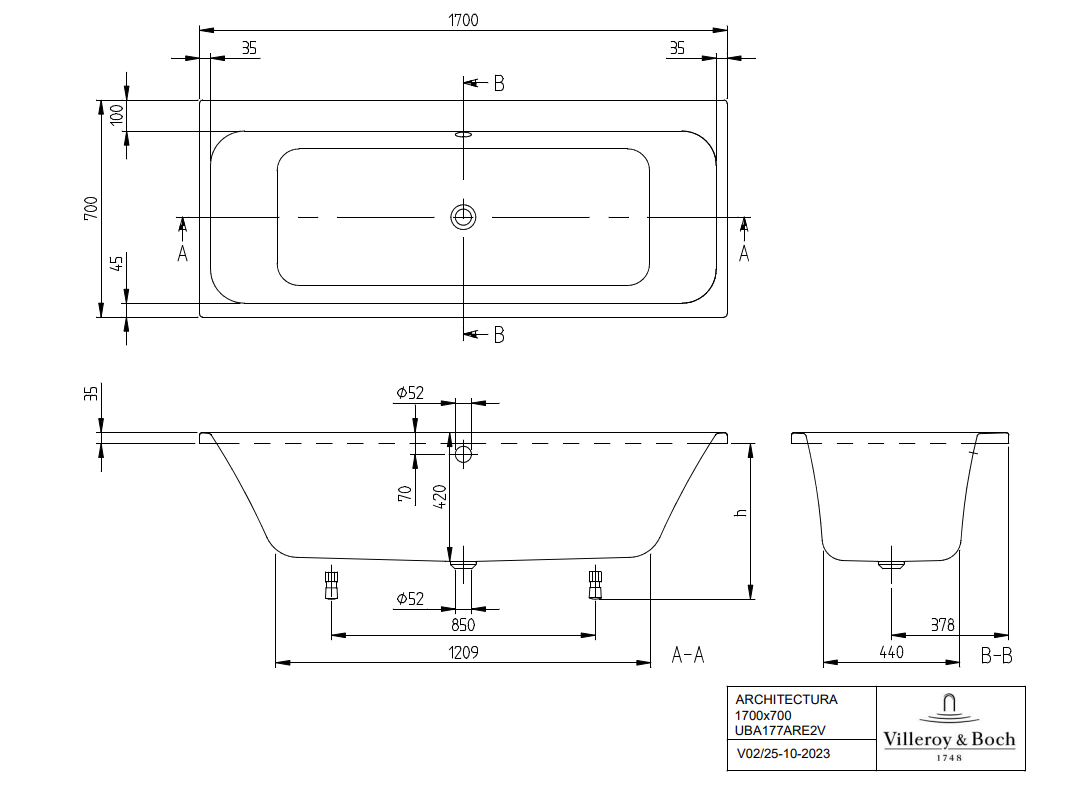 Villeroy & Boch Architectura inbouw ligbad 170x75cm wit