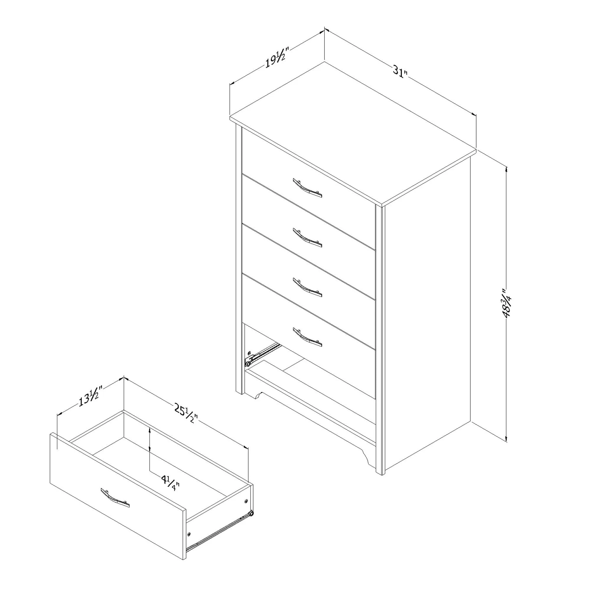 South Shore Commode 5 Tiroirs - Fusion Noir Solide