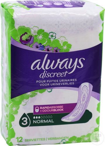 Always Discreet Normal Fuites Urinaires Serviettes 12 Pièces