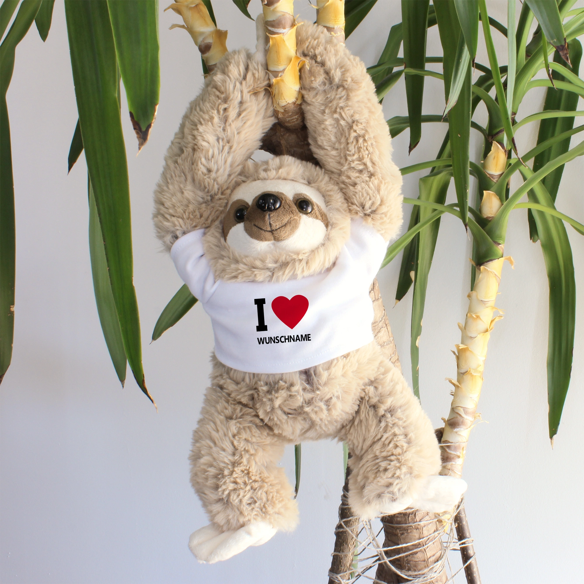 Kuscheltier Faultier mit Namen (Motiv: I Love)
