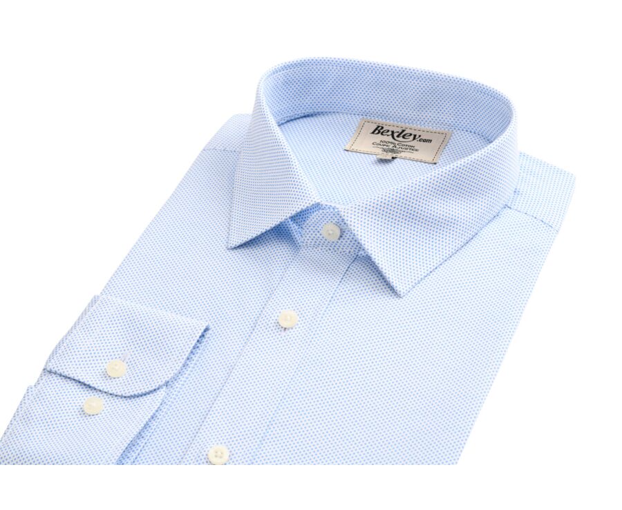 Chemise coton blanche imprimée motifs bleus - Col français - VALÉRIEN
