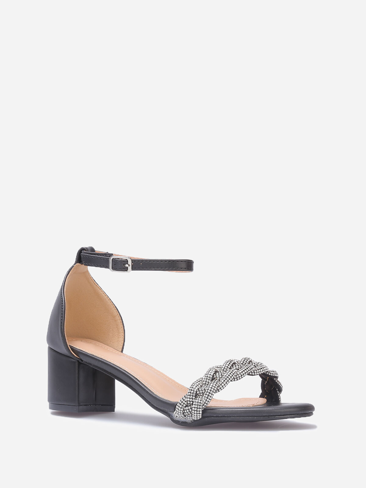Sandales à bride tressée en strass- Noir
