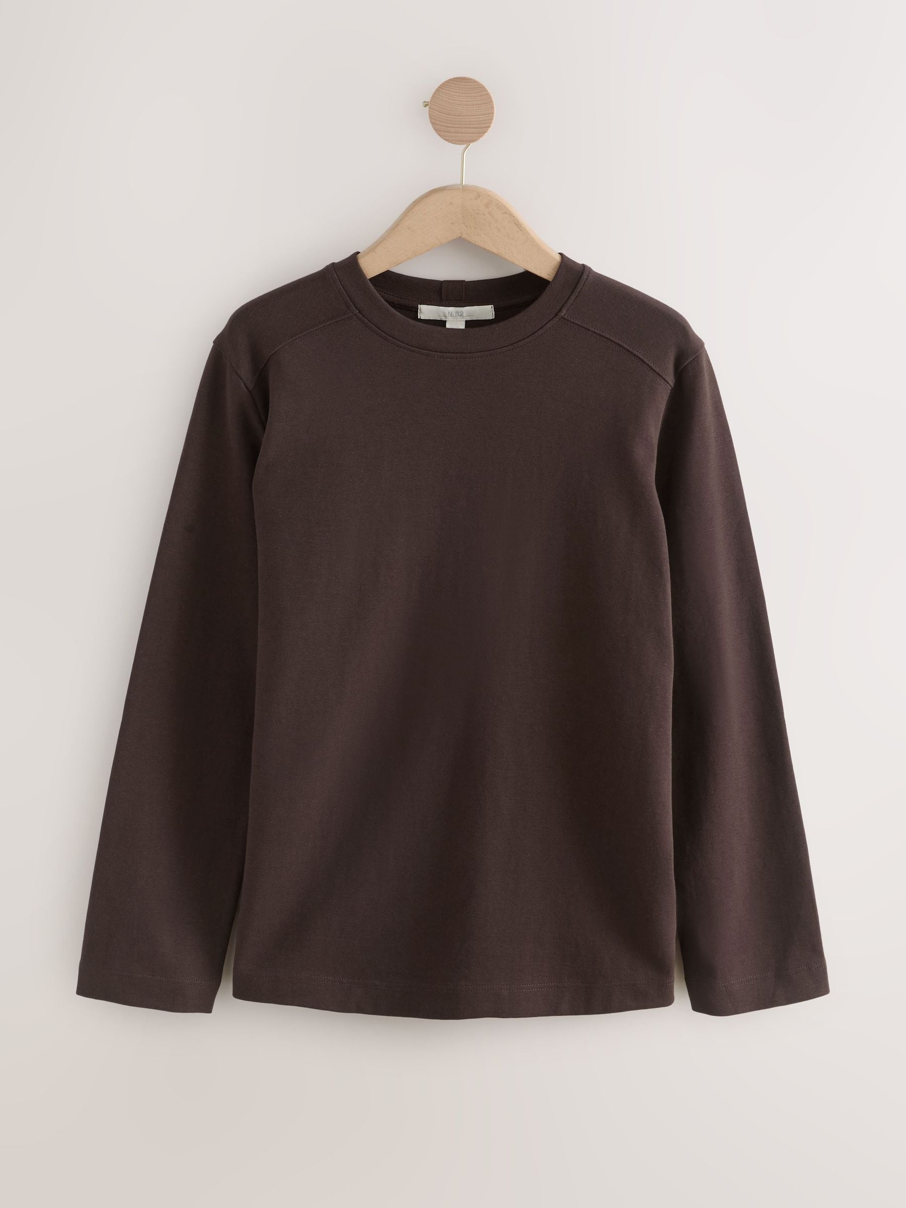 Chocoladebruin - Dik T-shirt met lange mouwen en ronde hals