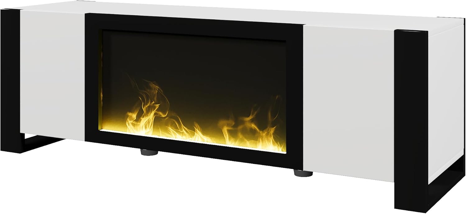 TV-Schrank, Lowboard mit elektrischem Kamin Flammeneffekt, Keine Heizfunktion, Hochglanz, farblich passender TV-Schrank