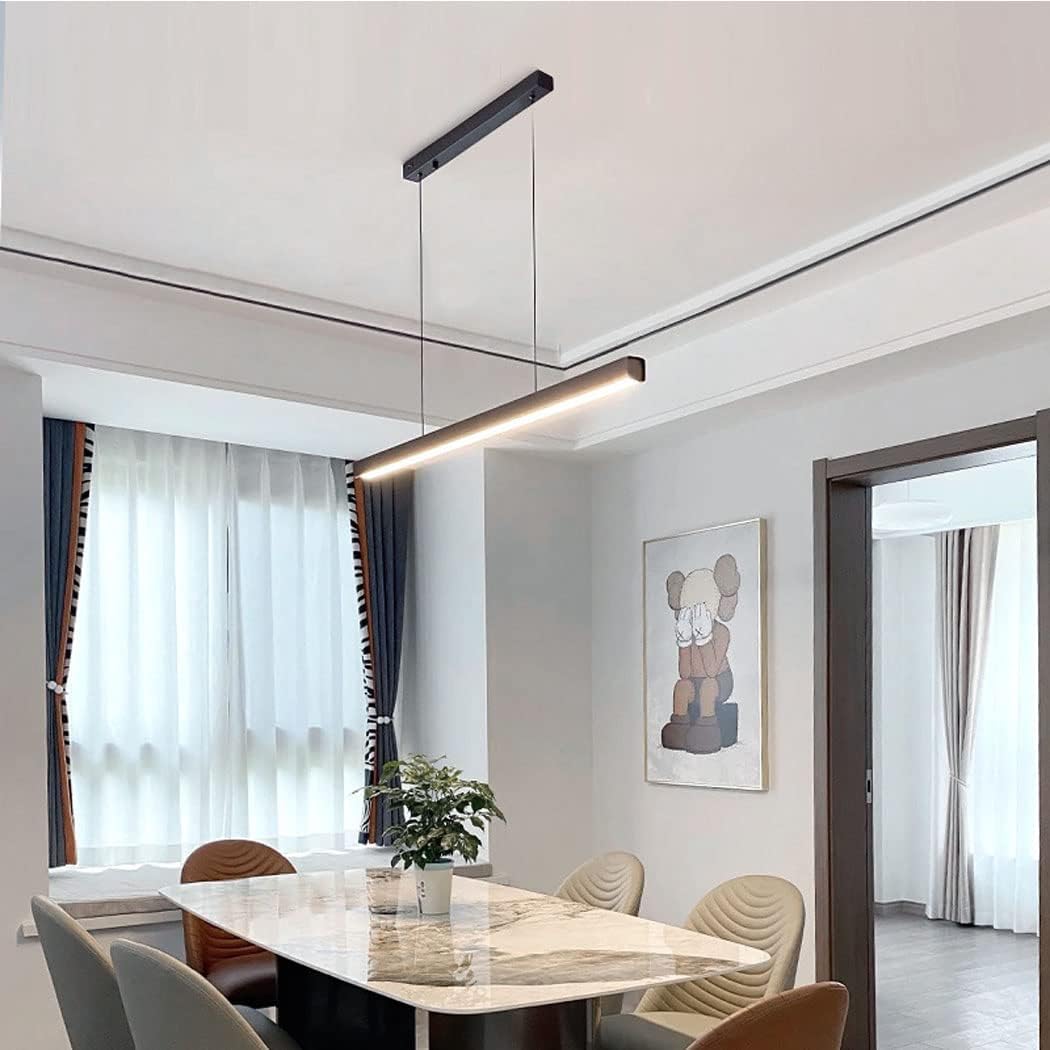 dimmbare LED Pendelleuchte schwarz Moderne Hängeleuchte mit Fernbedienung Pendellampe linear Design höhenverstellbar Kronleuchter Lampe für Esstisch Esszimmer Sekretariat Küche Leuchte (L120cm/48W) …
