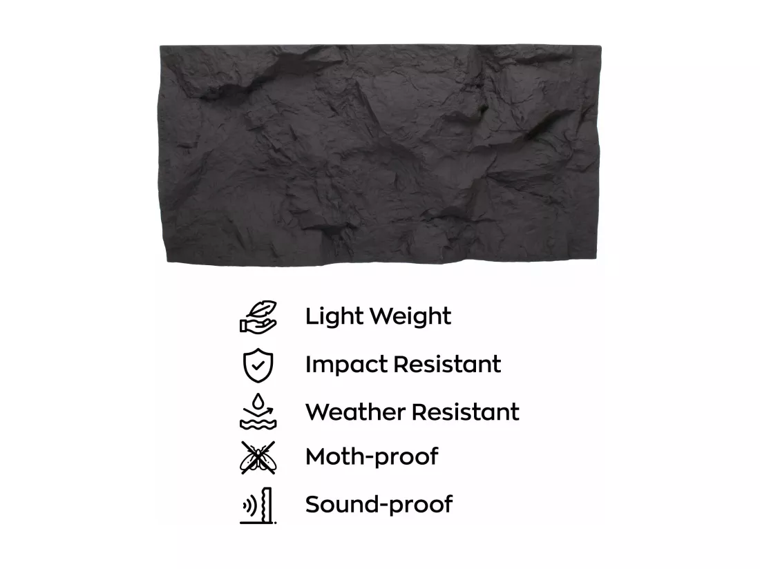 Rushmore - Lot de 2 panneaux muraux décoratifs 3D 120x60x9 cm effet pierre en PU Anthracite Grey