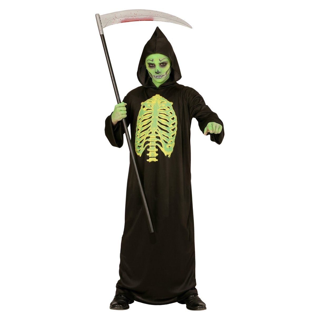 Halloween Kostuum Zwart Groen Kind Magere Hein 2 delig
