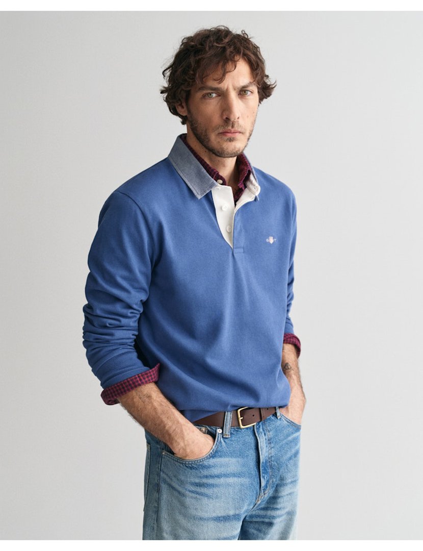 Long Sleeve Blue Polo