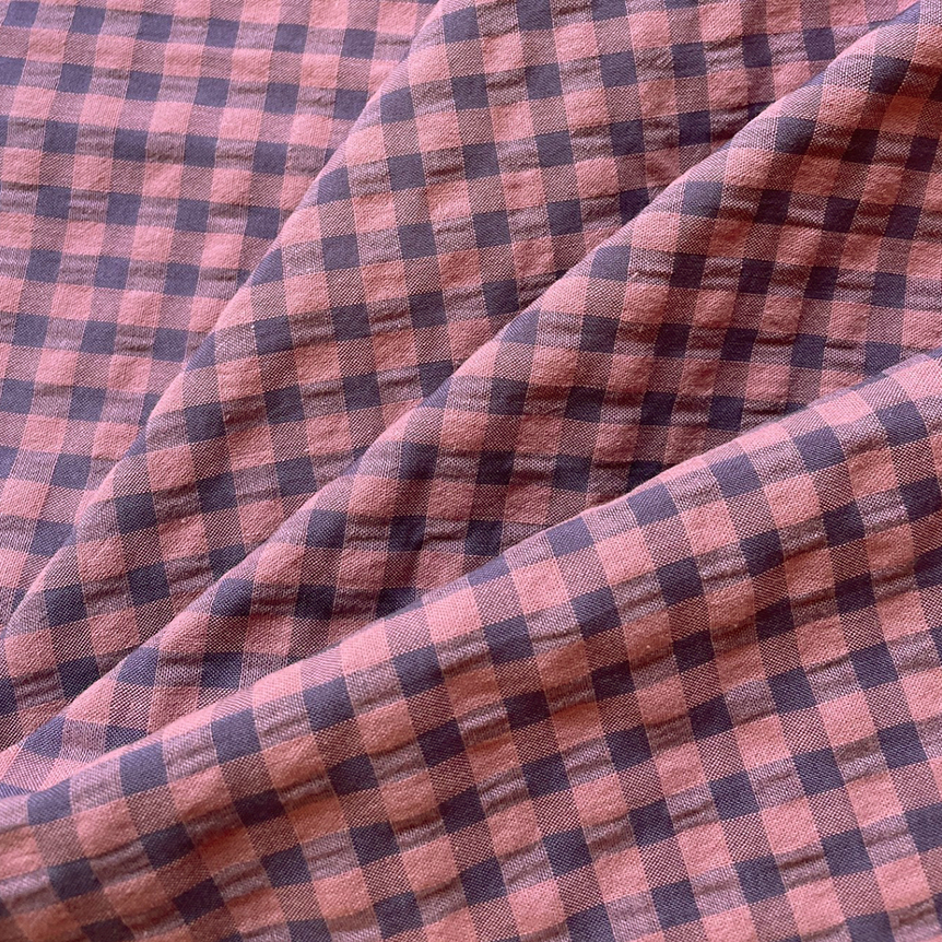 Tissu Coton Au Mètre Ex2461 Vichy Seersucker Aubergine Brique