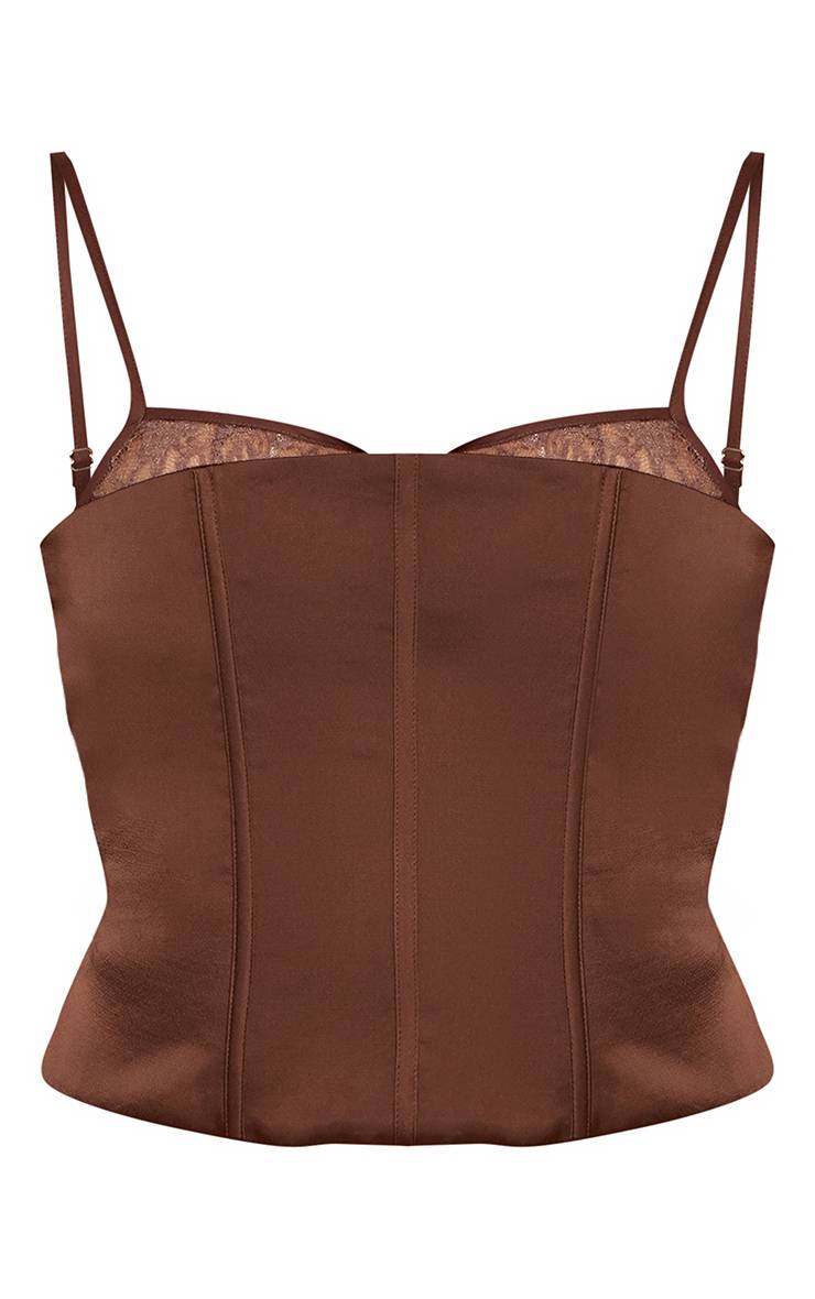 Chocolat Haut À Bretelles En Satin Et Dentelle