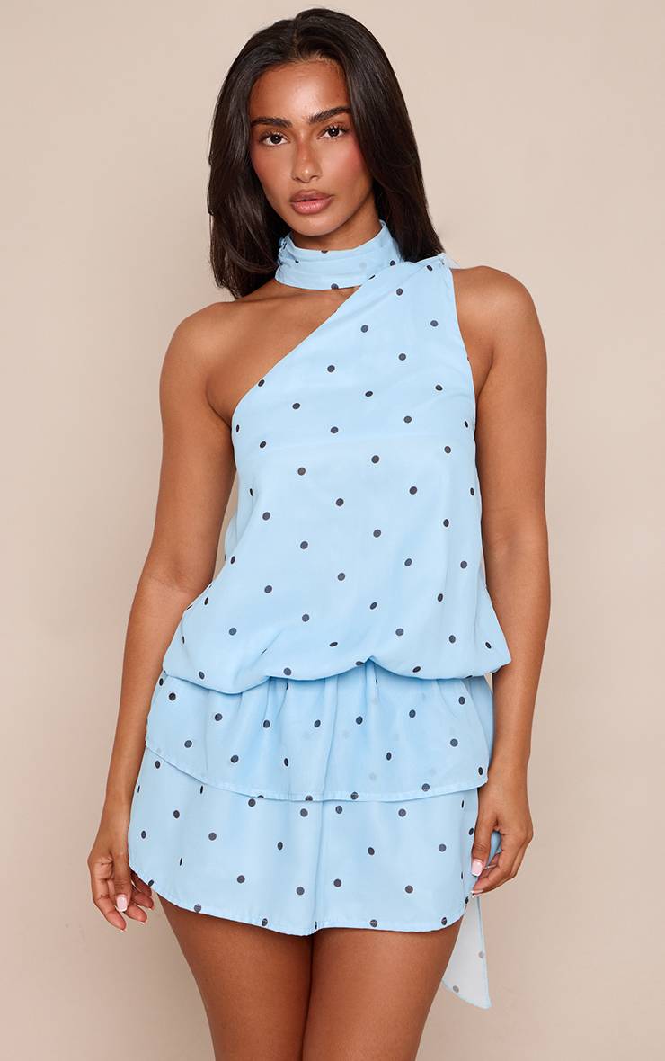 Bleu Layette Robe Courte Droite À Volants Avec Détail Foulard En Mousseline À Pois Petite Taille