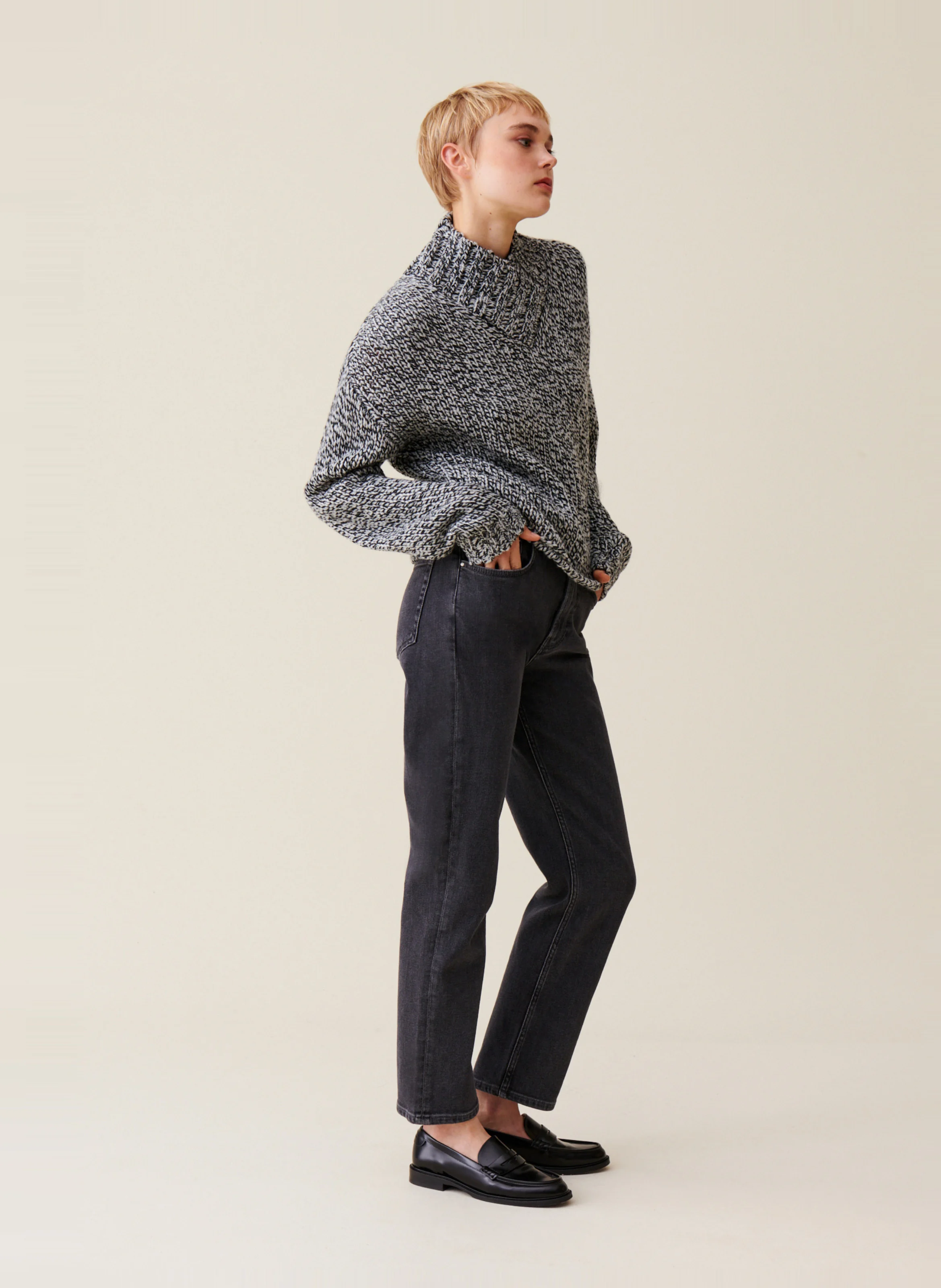 Pull grosse maille en laine mélangée | Gris