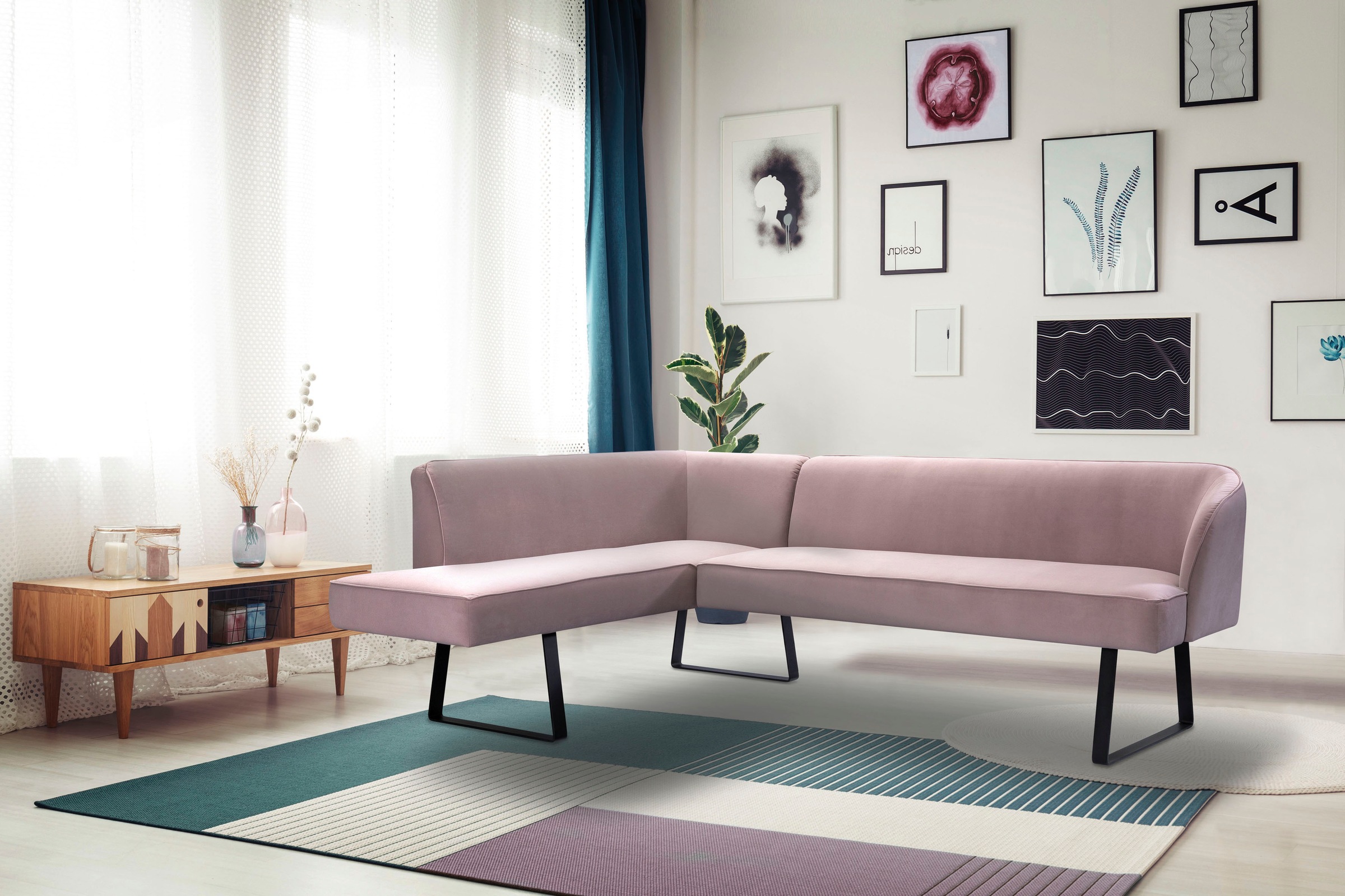 exxpo - sofa fashion Eckbank »Americano« mit Keder und Metallfüssen, Bezug in verschiedenen Qualitäten