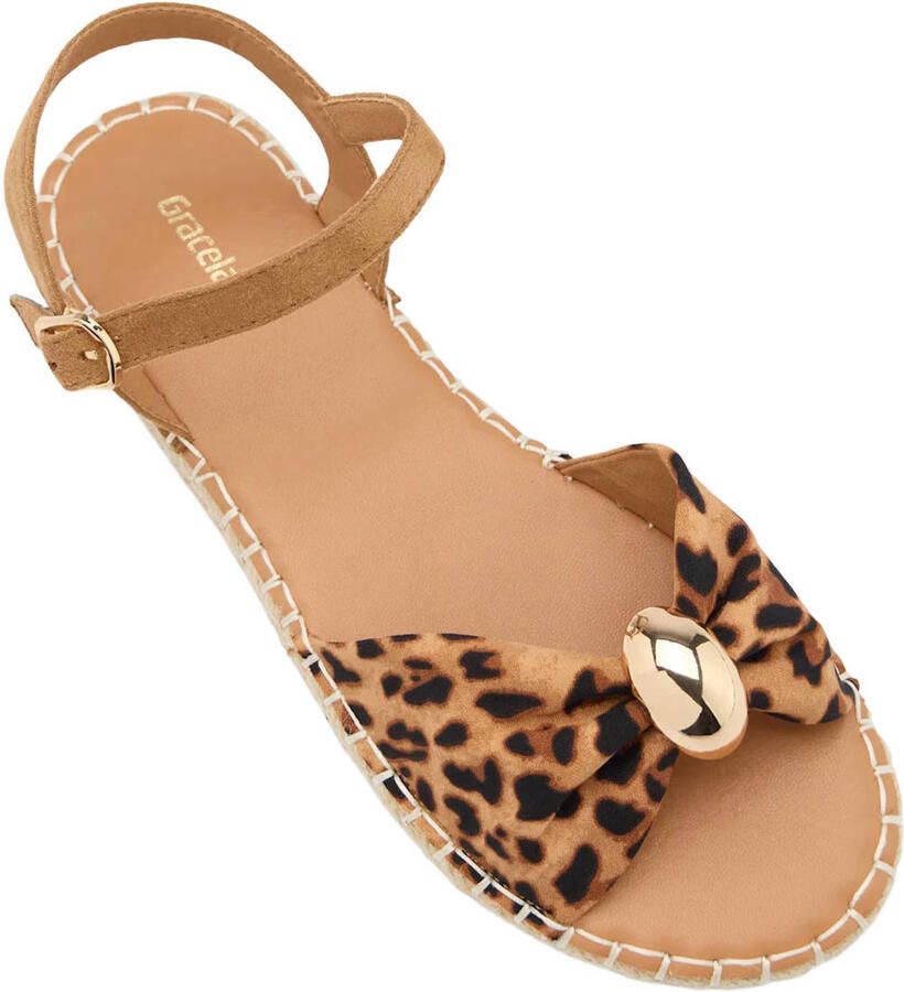 Graceland suède espadrilles met panterprint cognac zwart